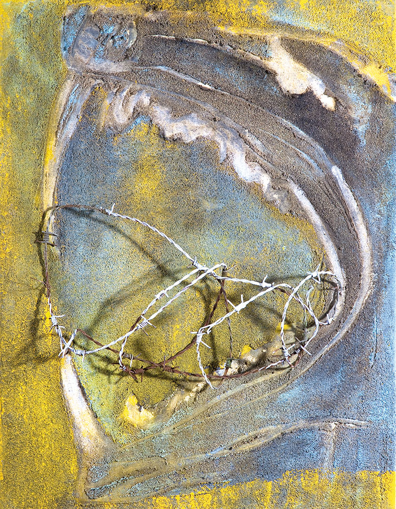 No.VII-12-60/45: Acryl, Sand, Pigment, Draht auf Leinwand 60 × 45 cm, © Till Neuer